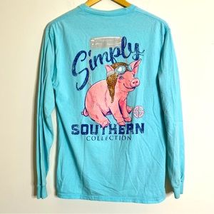 Simply Southern Preppy Pilot Pig Long Sleeve T-Shirt Marine Blue Size Medium